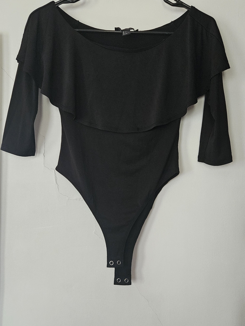 Forever 21 Black Ruffle Off-Shoulder One-Piece Bodysuit.